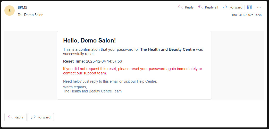 Password changed confirmation email