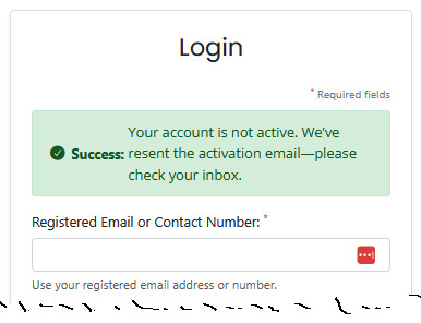 Account needs activation message