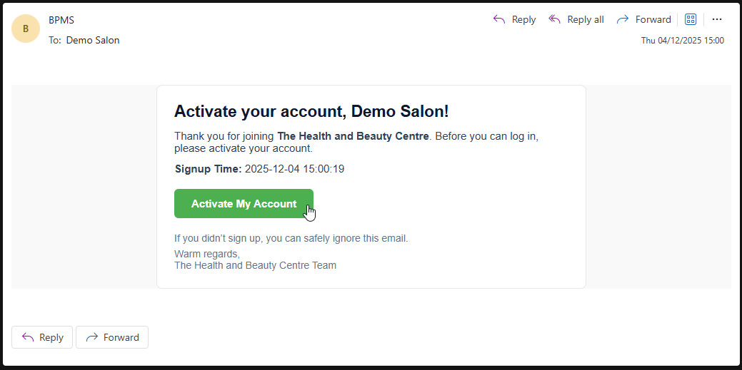 Activation email