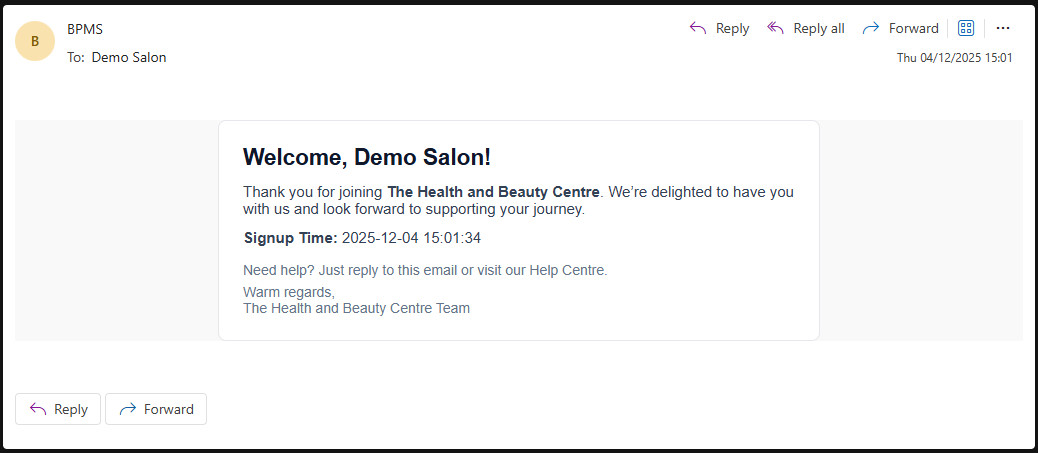 New signup confirmation email
