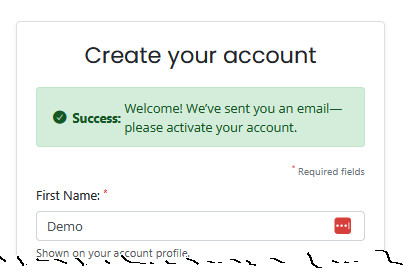 Check email to activate account