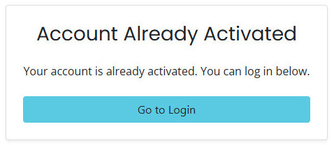 Account already activated screen