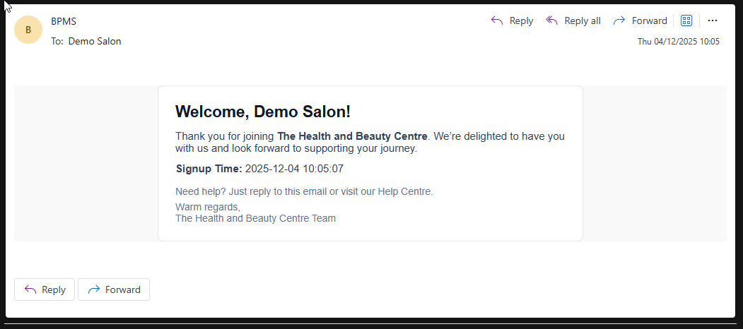Account created confirmation email