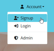Signup menu screenshot